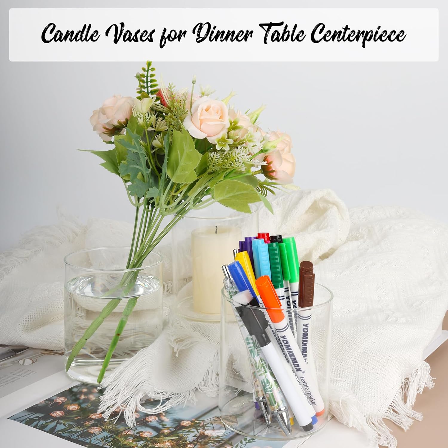 6pcs Clear Glass Cylinder Vases for Centerpieces