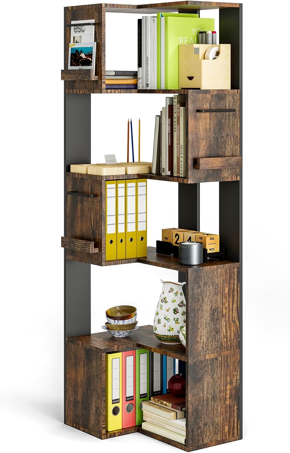 PPAMAPIC 5 Tier Corner Bookshelf L Shaped Storage Rack for Kitchen and Living Room