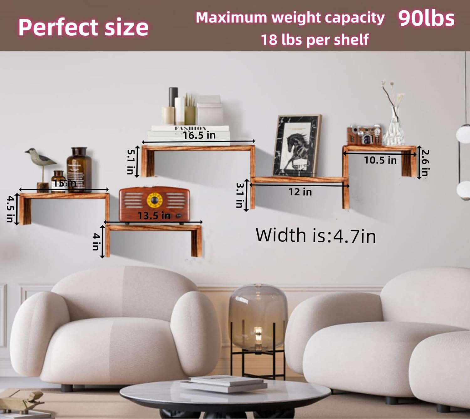 Wood Floating Shelves for Wall Versatile Book Display Shelves