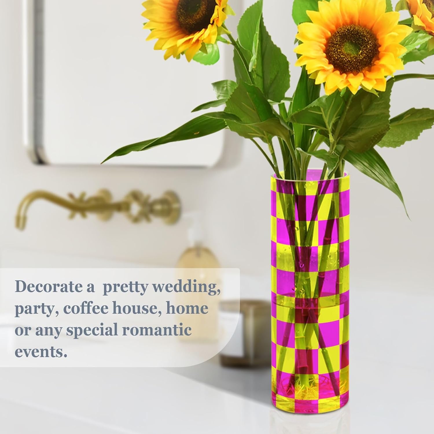 Buffalo Plaid Yellow Magenta Plastic Hurricane Candle Holder 118 x 39 Inch
