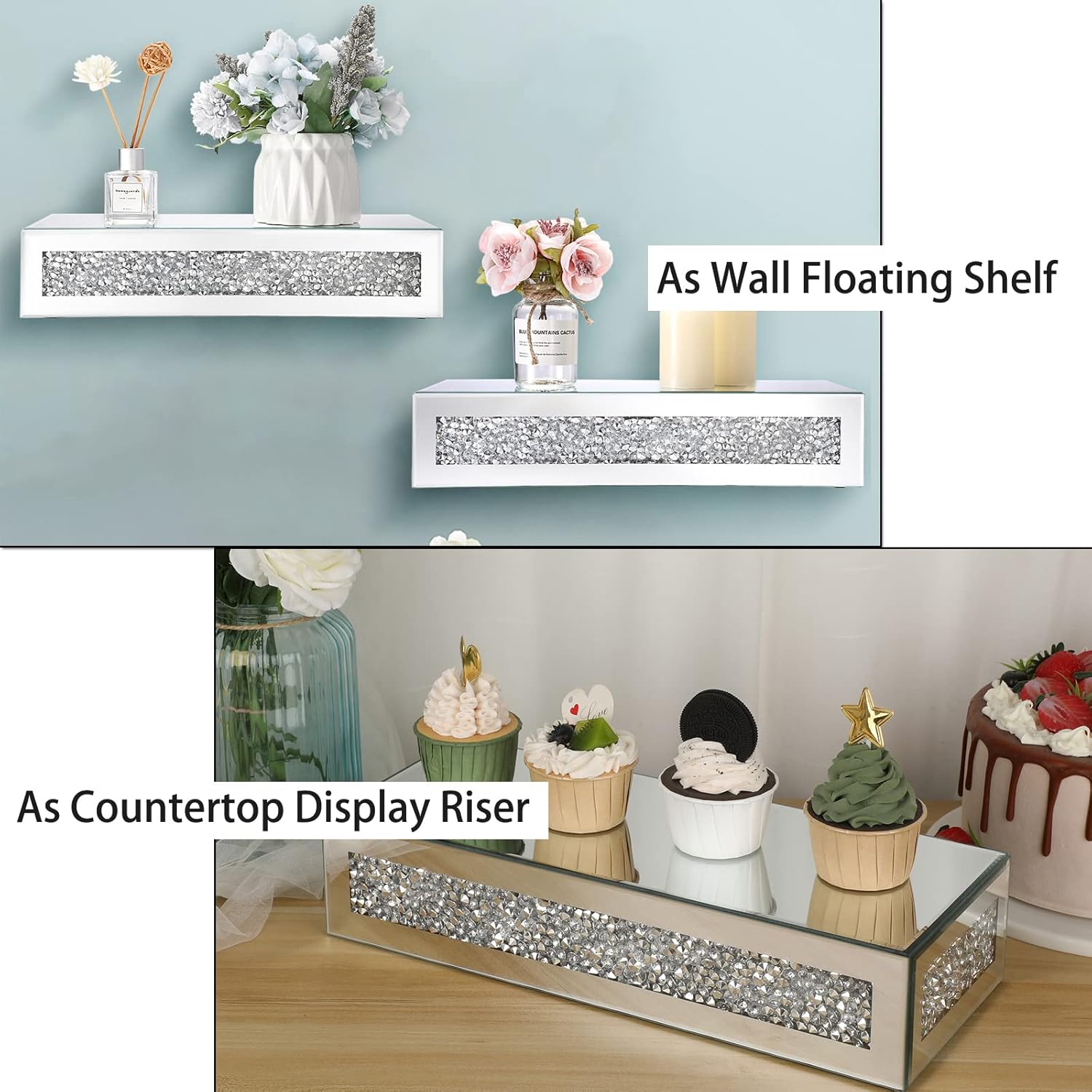 JUXYES Sparkle Diamond Wall Floating Shelf Decor