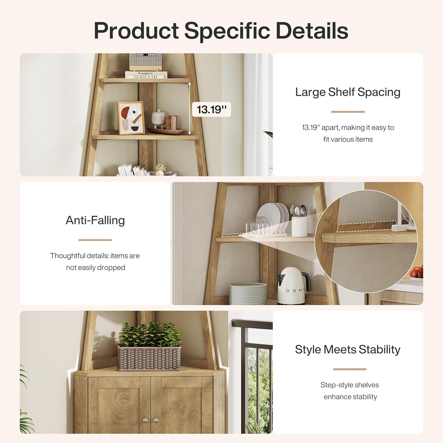 Tribesigns 709 Inch Tall Corner Shelf with Storage Cabinet