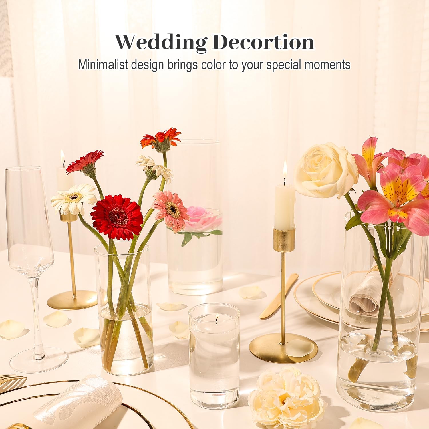 12PCS Clear Cylinder Vases for Centerpieces Wedding Decor