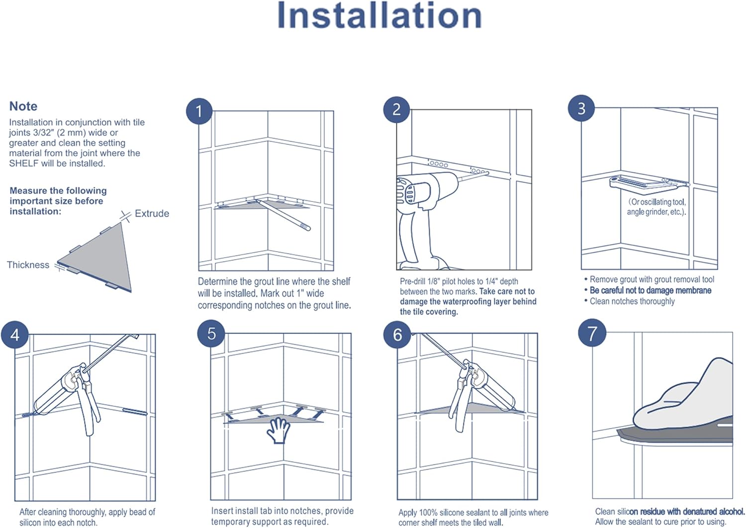 Brushed Corner Shelf for Tile Wall 10 Inch 1 Pack