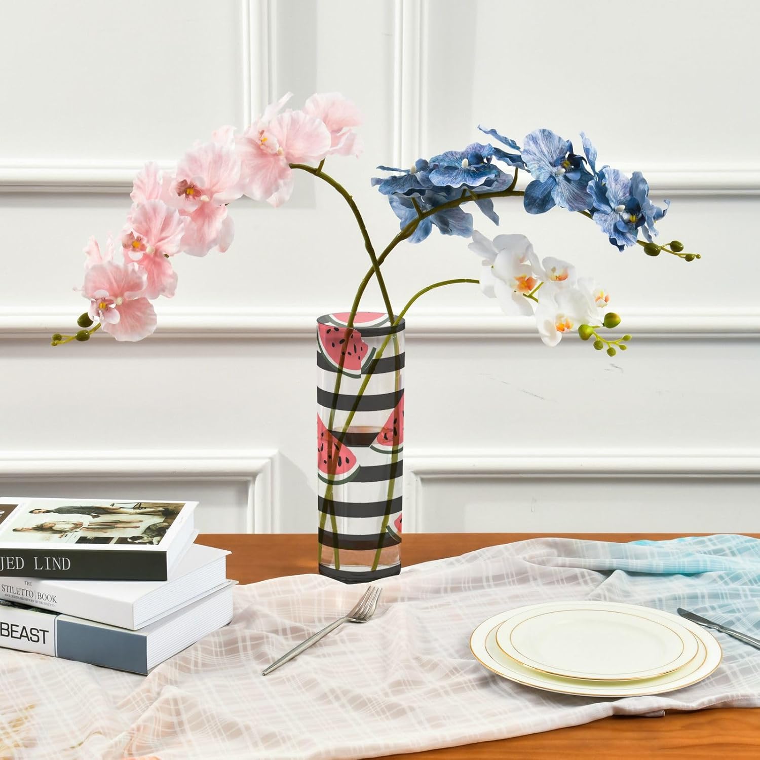 Black White Striped Watermelon Plastic Vase 118 x 39 Inch