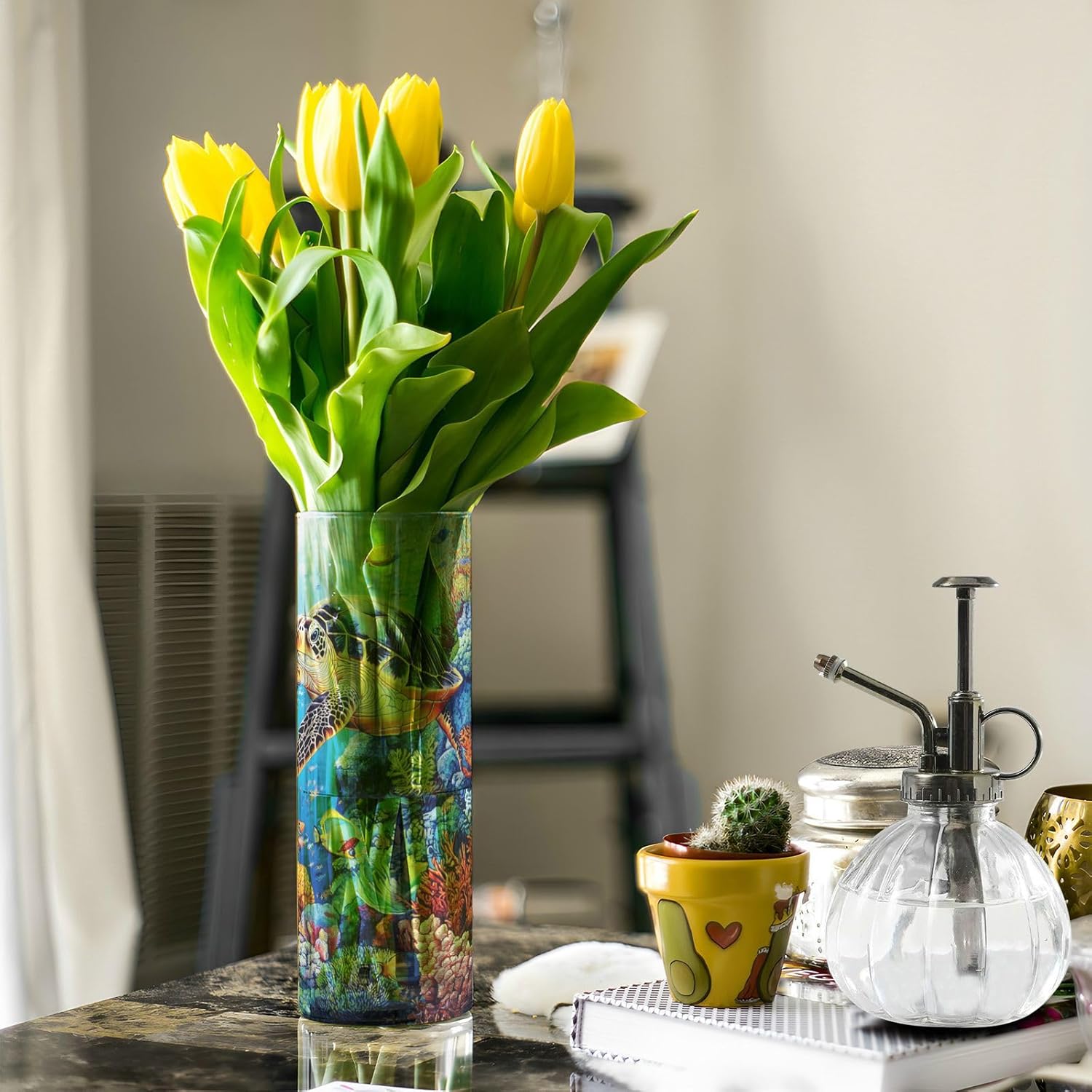 Turtle Plastic Cylinder Vase with Floating Candle Holder