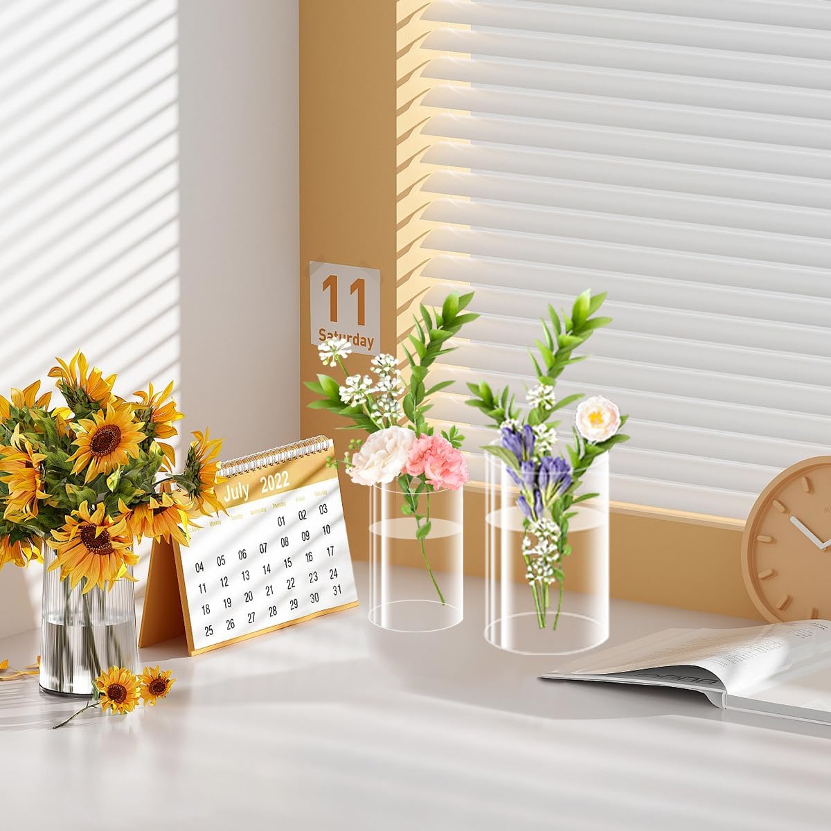 32 Pack Clear Plastic Cylinder Vases Set 4-10 Inches Tall