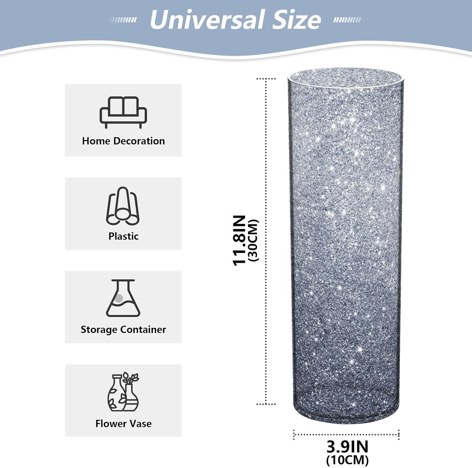 Grey Glitter Starry Plastic Candle Holder 118 x 39 Inch Modern Vase