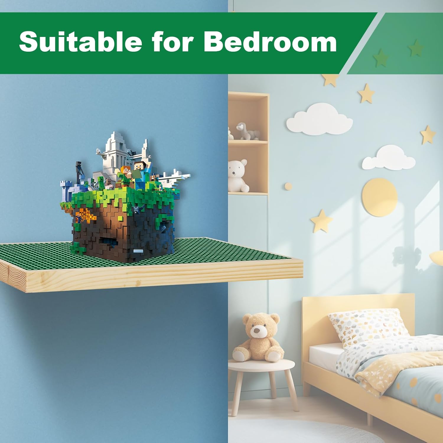 Vivise Display Shelves for Building Bricks 48x24 Wood Wall Mount
