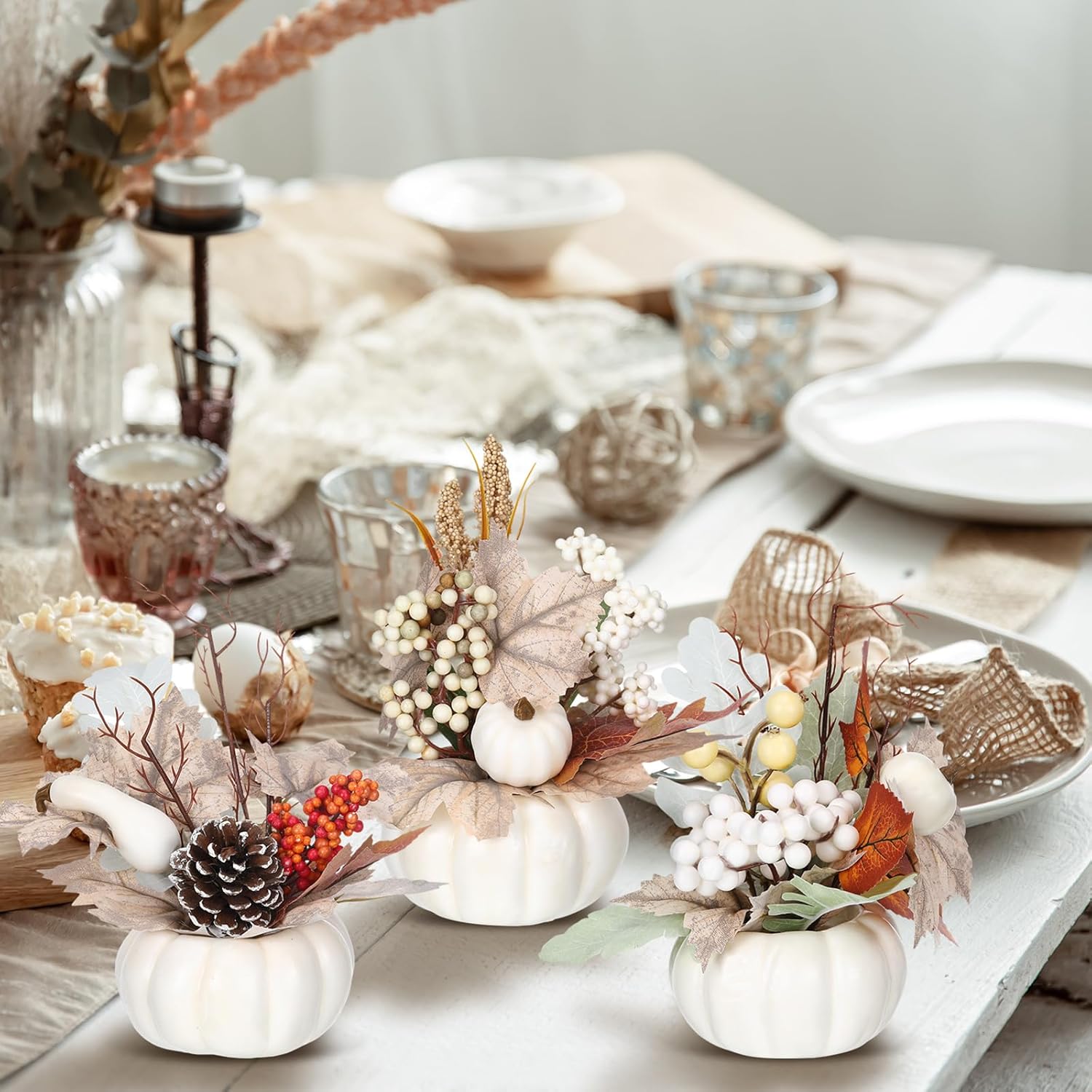 3 Pcs 9 Inch Artificial Pumpkins Fall Decor Centerpieces