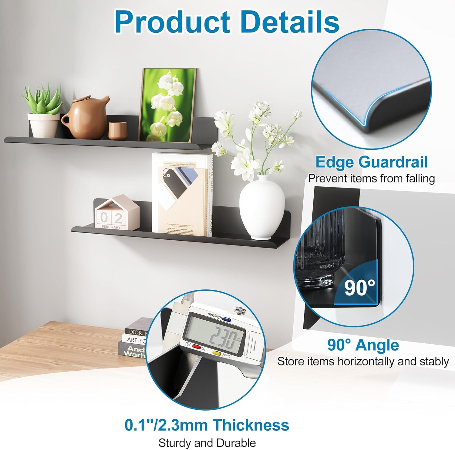 SAYAYO Black Floating Shelves 2pcs Wall Storage