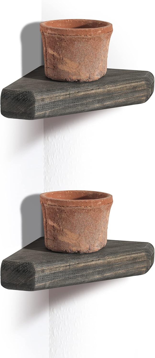 Freezing Point Corner Shelf Rustic Wood Floating Wall Mount Display Storage Decor