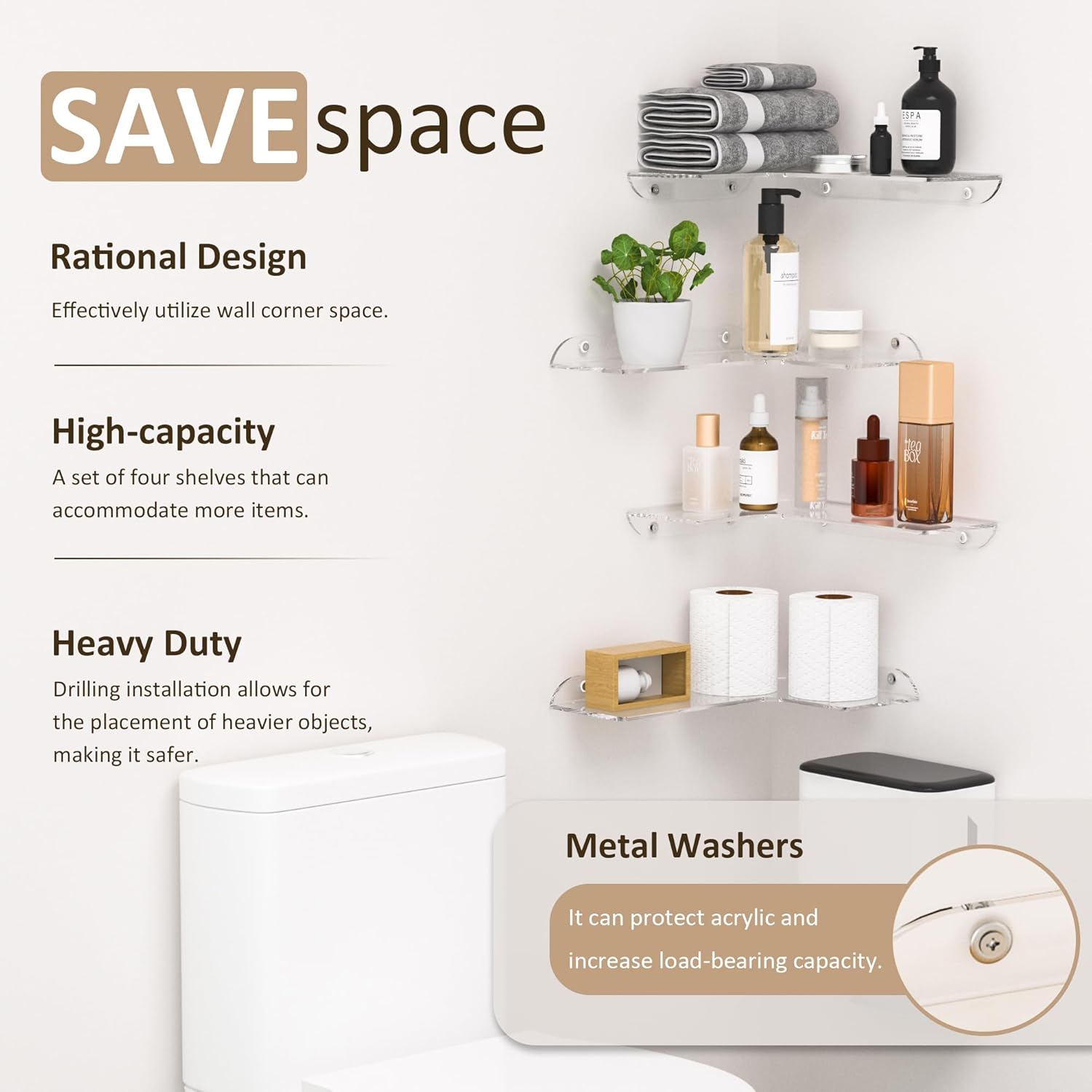 8x118 Inch Clear Corner Shelf Set of 4 Acrylic Floating Wall Mount