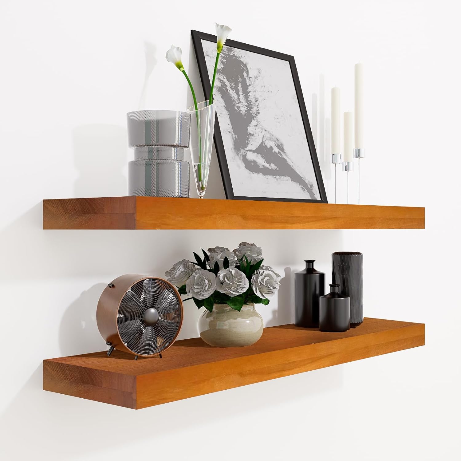 24 Inch Floating Shelves Set of 2 in Honey Oak