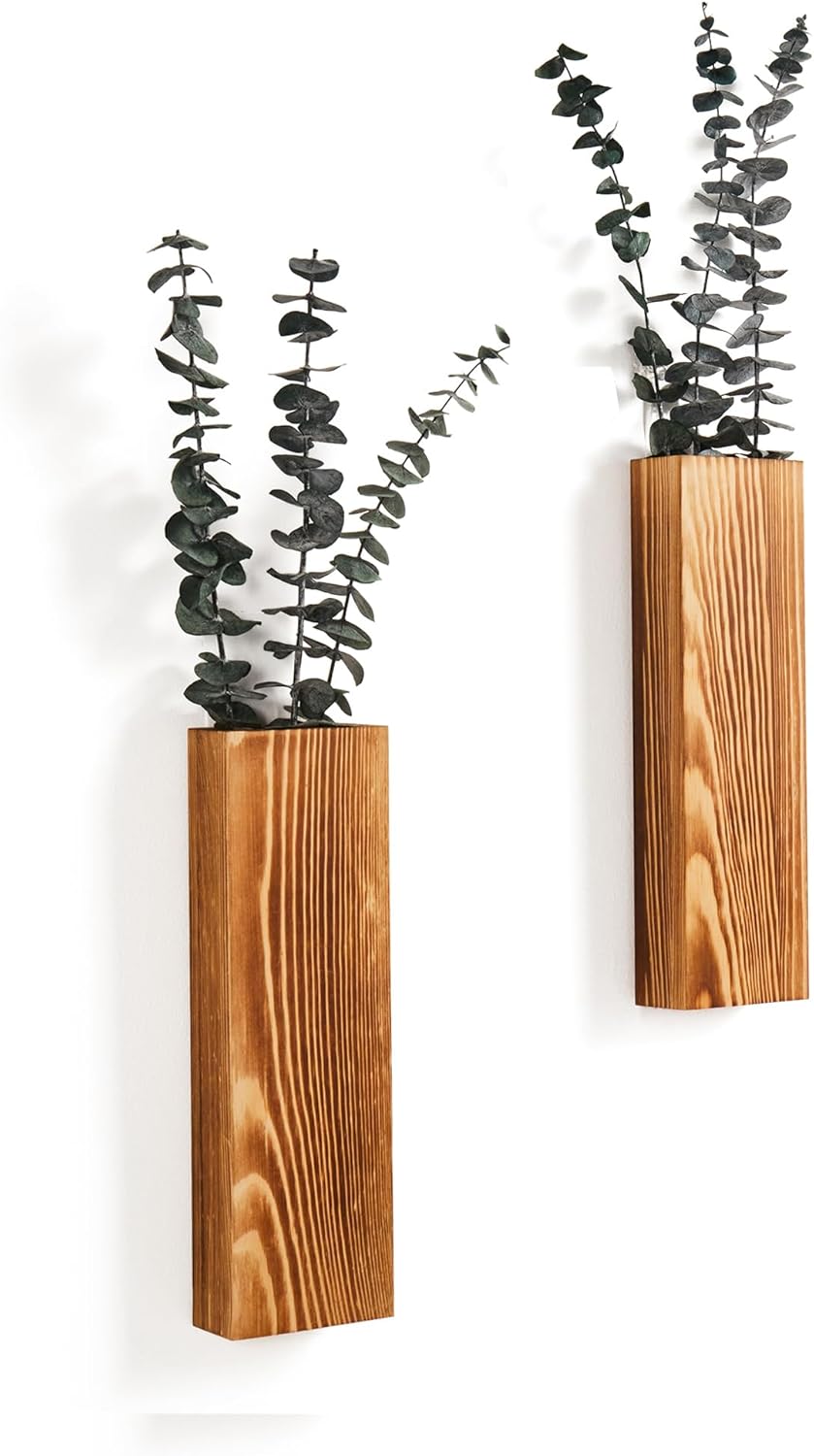 2 Pack Wood Wall Planters - Modern Farmhouse Decor for Home Office and Living Room