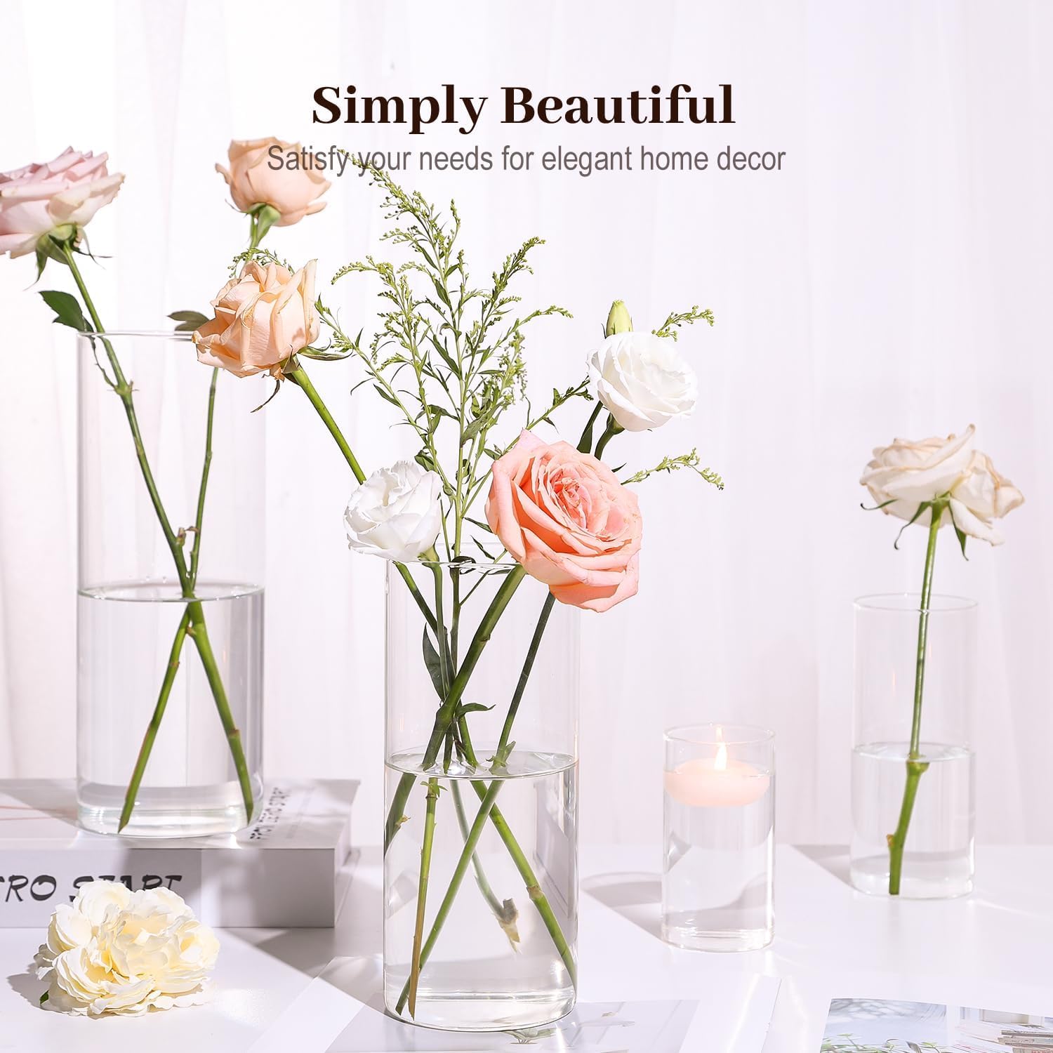 16 Pack Clear Glass Cylinder Vases for Home Decor and Party Use