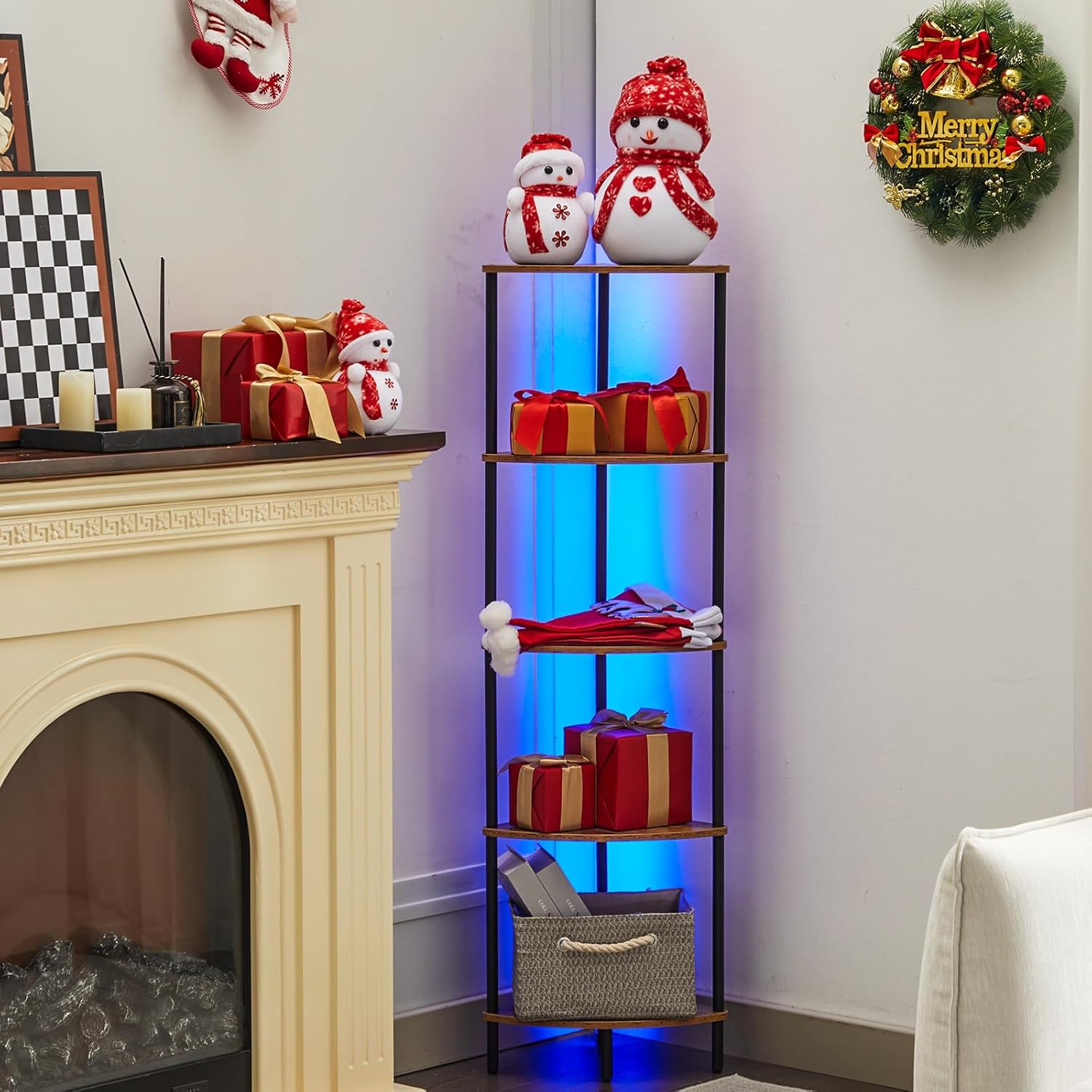 5-Tier Corner Bookshelf with LED Light Illumination