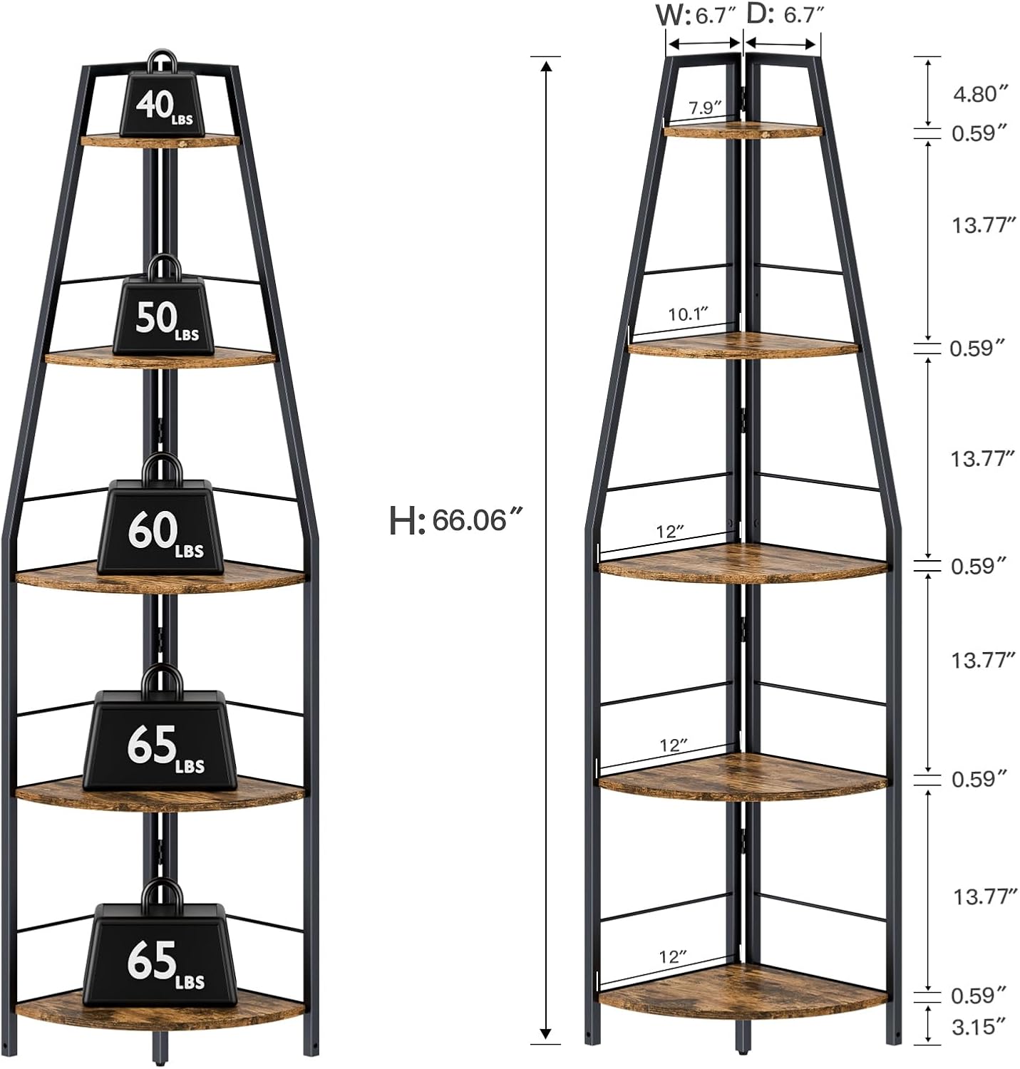 Rustic Tall Corner Ladder Shelf 5 Tier Industrial Bookshelf