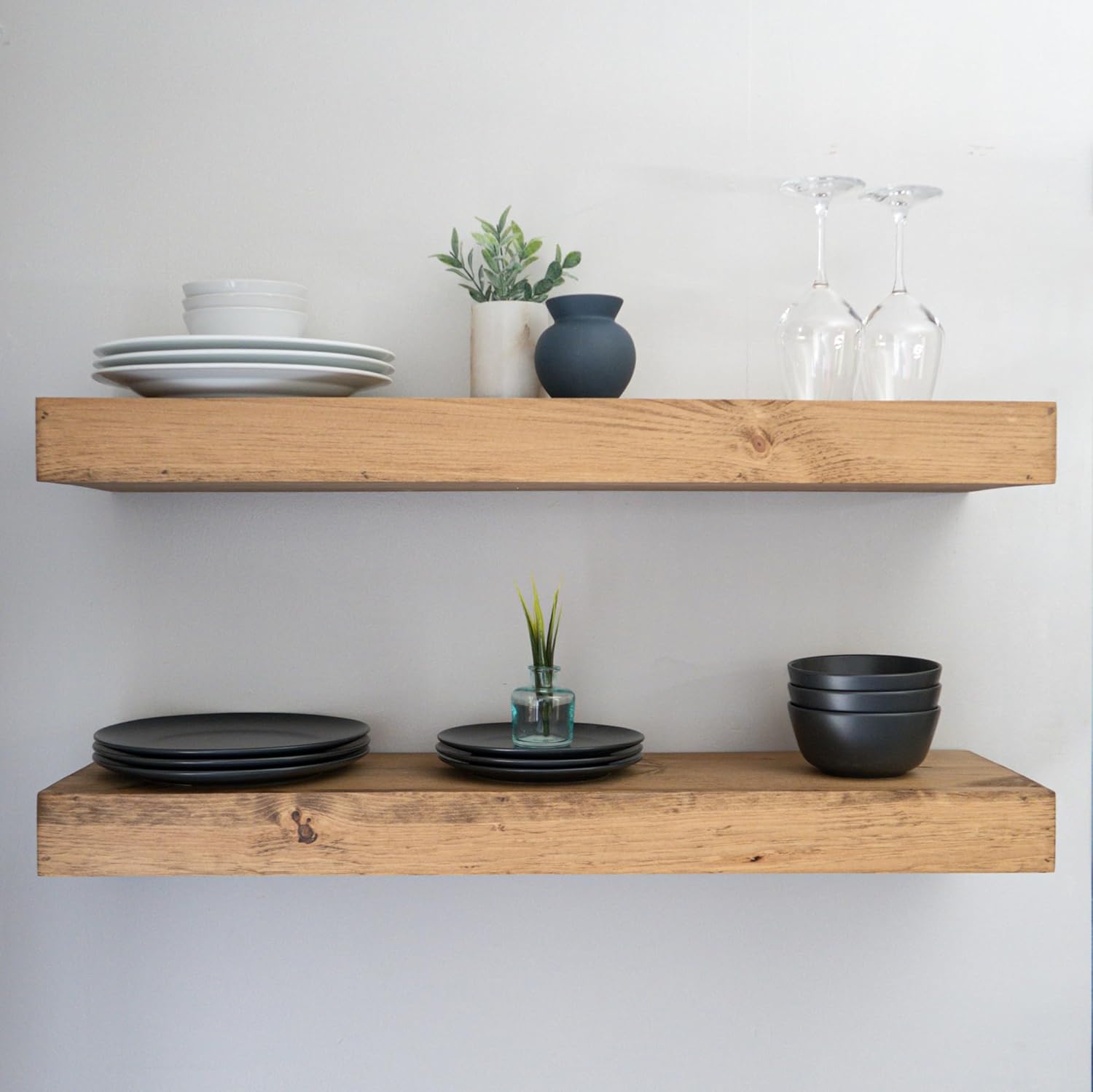 Modern Floating Shelves 3 Inches Thick Set of 2 Aged Oak
