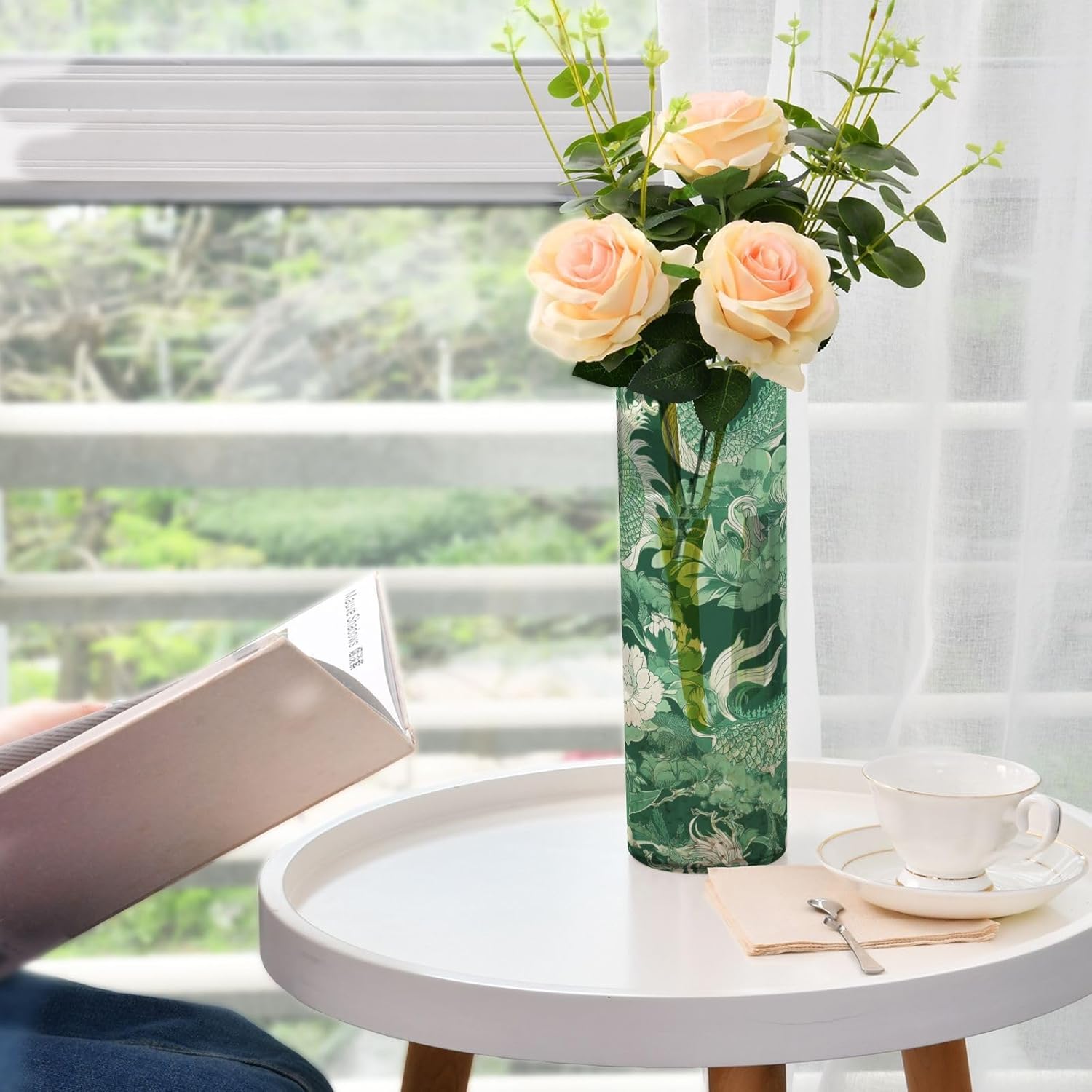 Green Retro Flower Dragon Hurricane Vase 118 x 39 Inch Decorative Holder