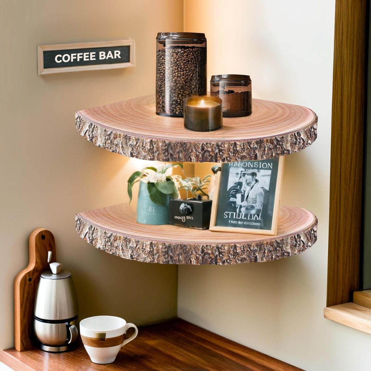 OriCre 2Pcs Large Corner Floating Wood Shelves