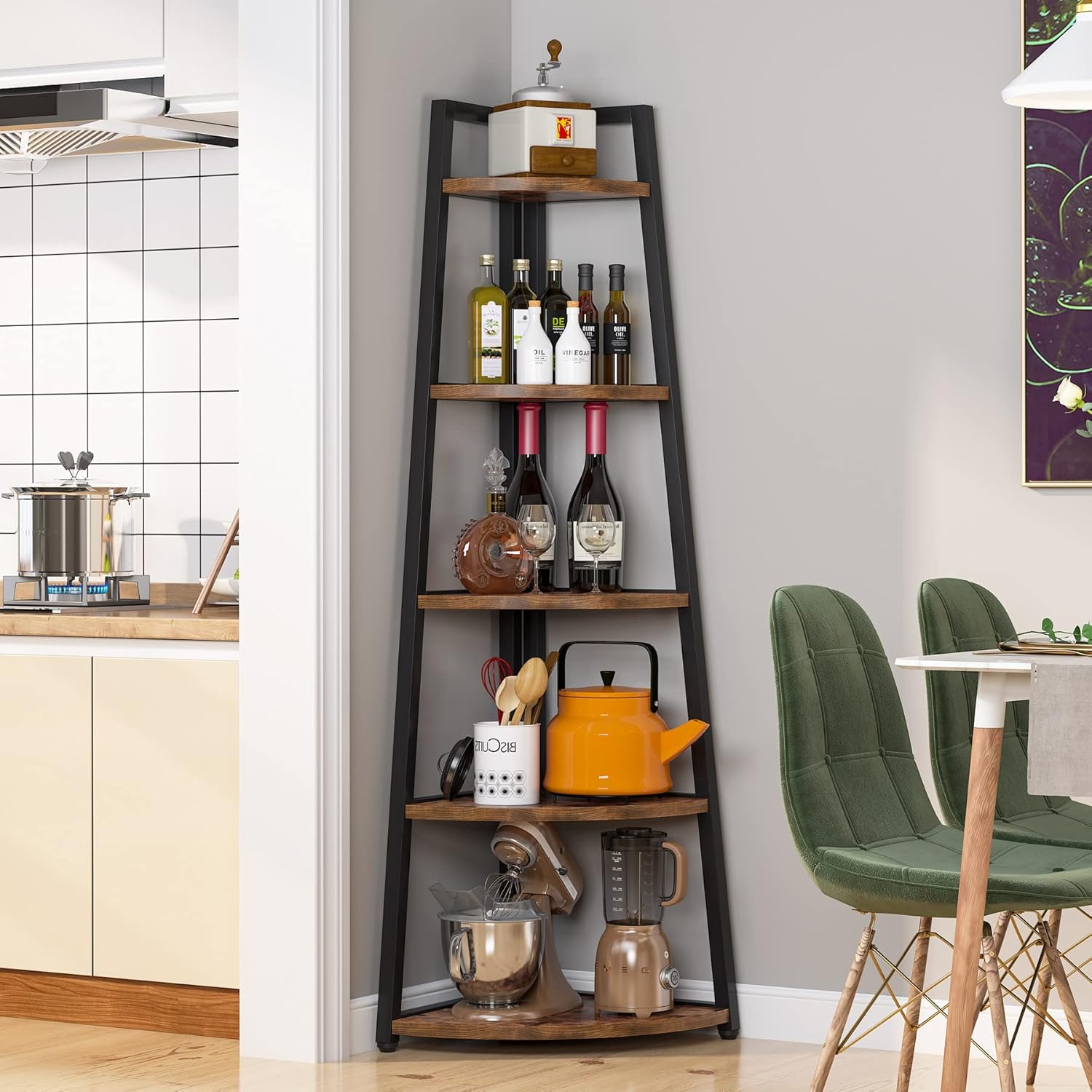 LITTLE TREE 5 Tier Tall Corner Bookshelf for Small Space