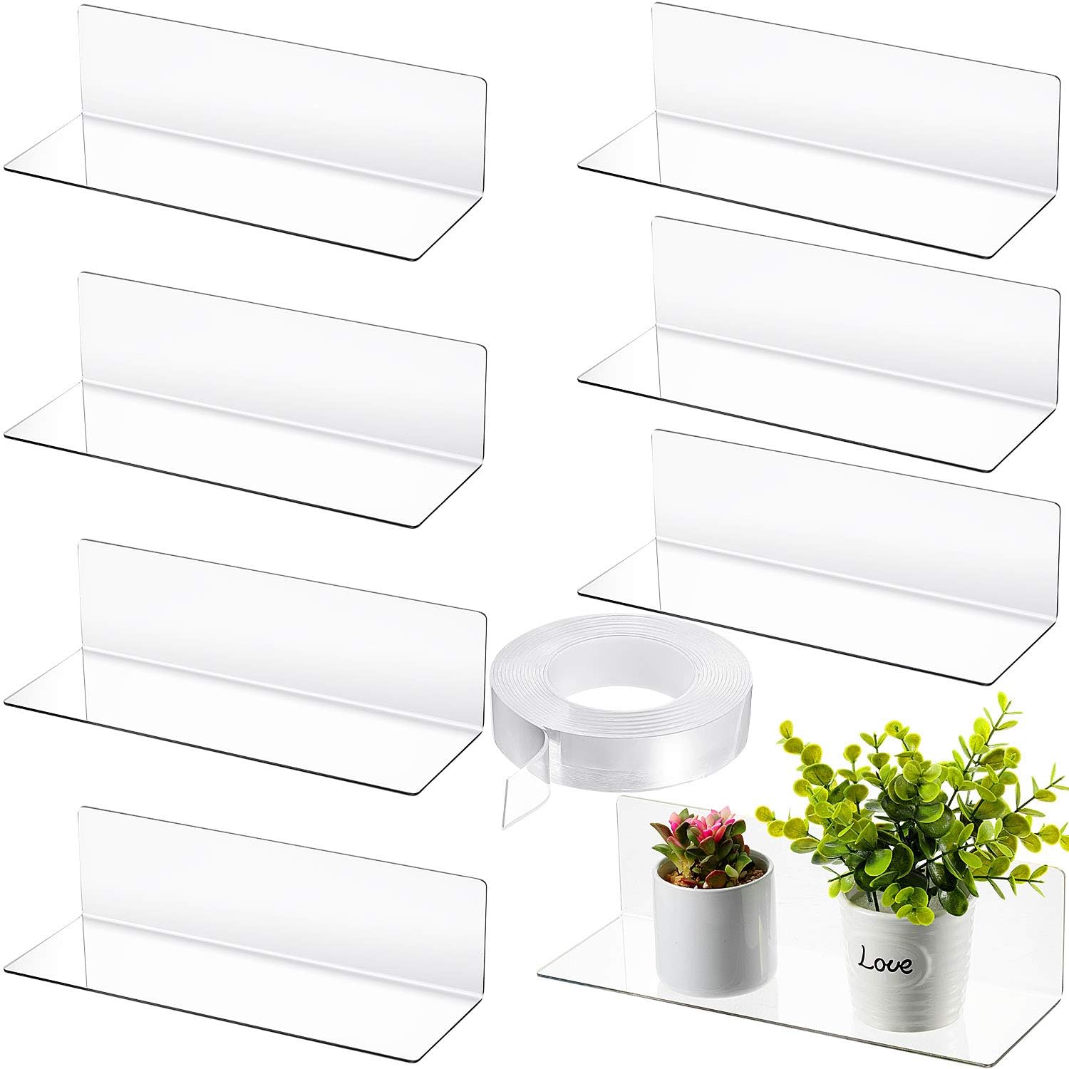 Jetec 8 Piece Clear Acrylic Floating Shelves Set