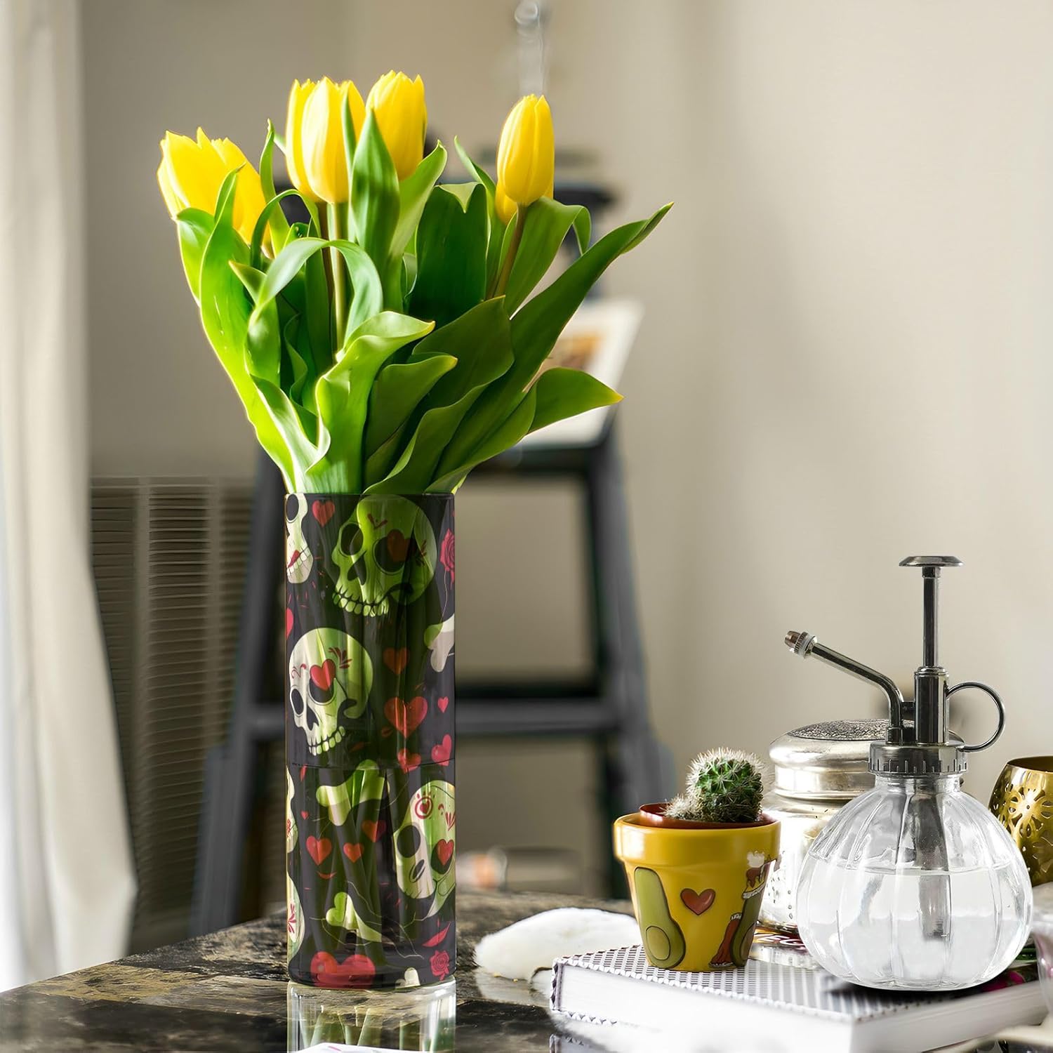 Skull Heart Flower Vase 118 x 39 Inch Decorative Cylinder for Home Kitchen Living Room