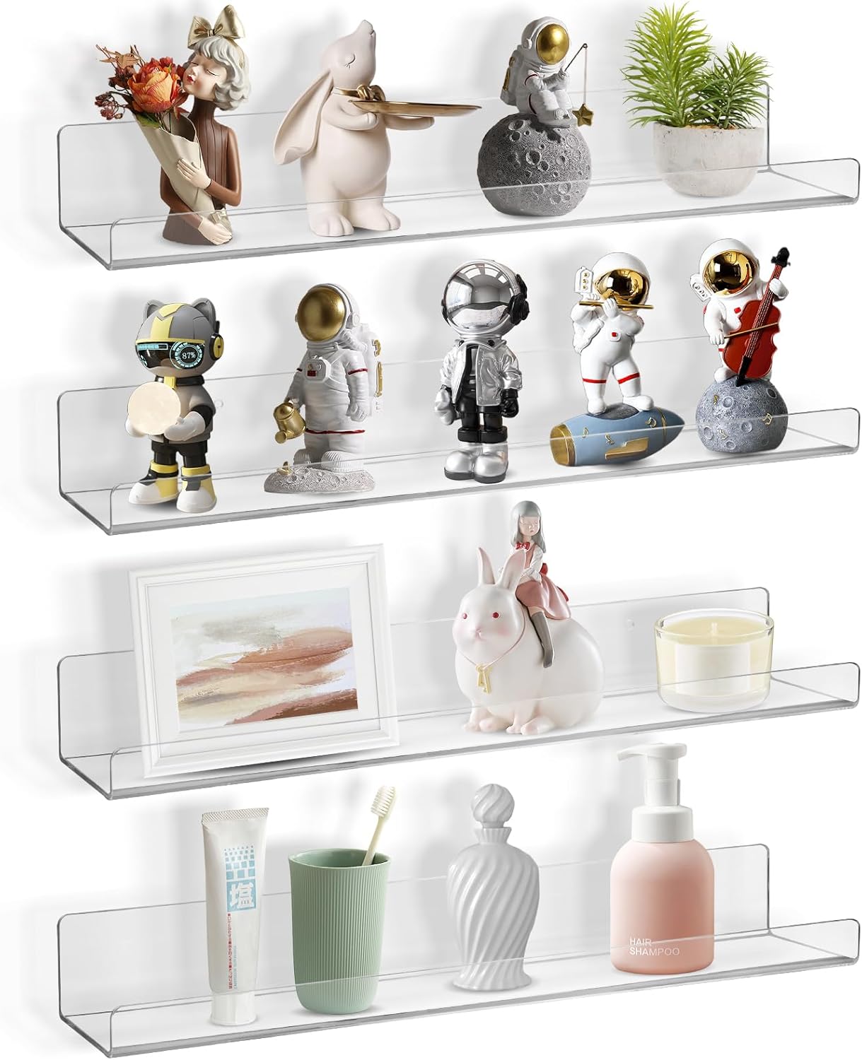 Boxalls Acrylic Clear Floating Shelves 4 Pack