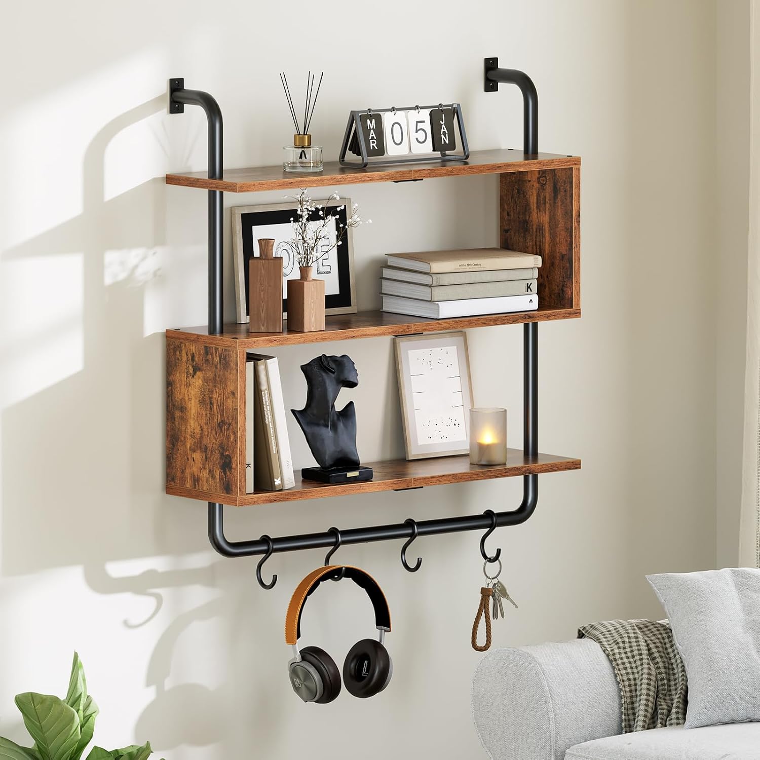 HOOBRO 3-Tier Floating Shelf with LED Lights