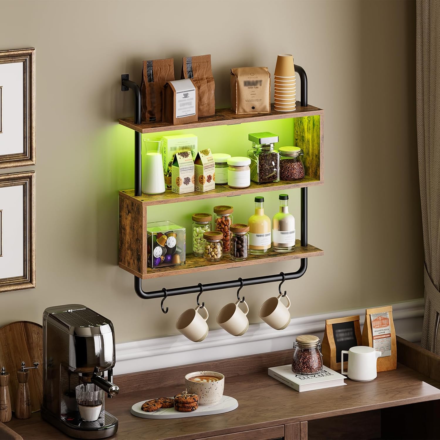 HOOBRO 3-Tier Floating Shelf with LED Lights