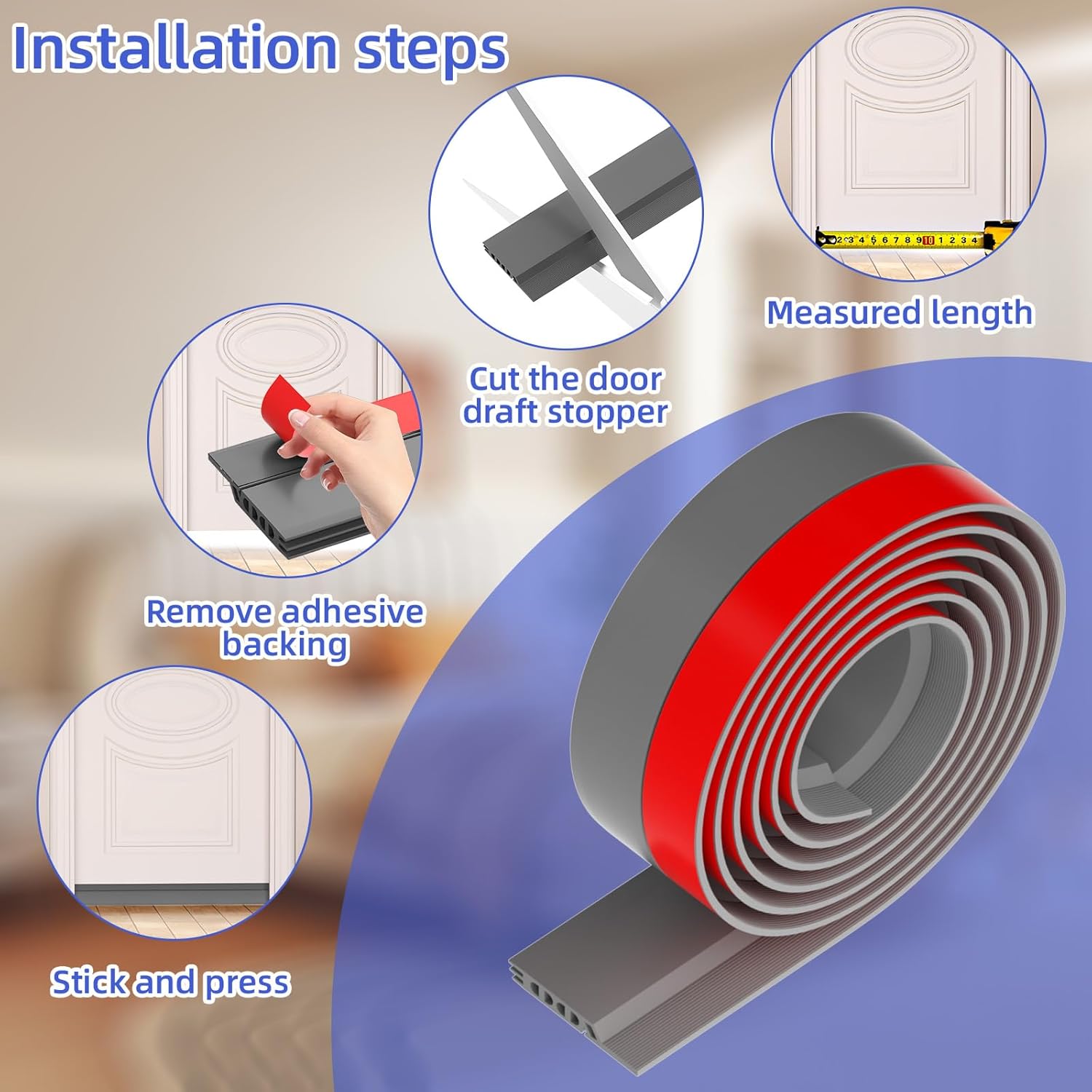 Door Draft Stopper 39 Inch Grey Silicone Seal