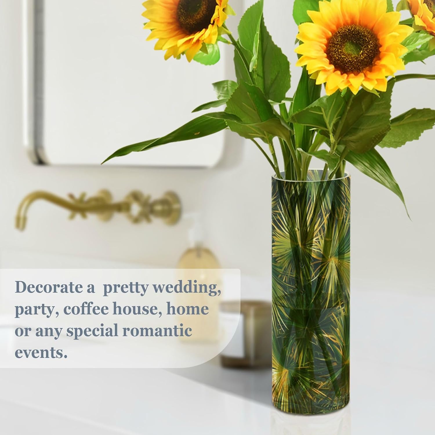 Green Tropical Leaves Plastic Flower Vase 118 x 39 Inch Decorative Hurricane Candle Holder