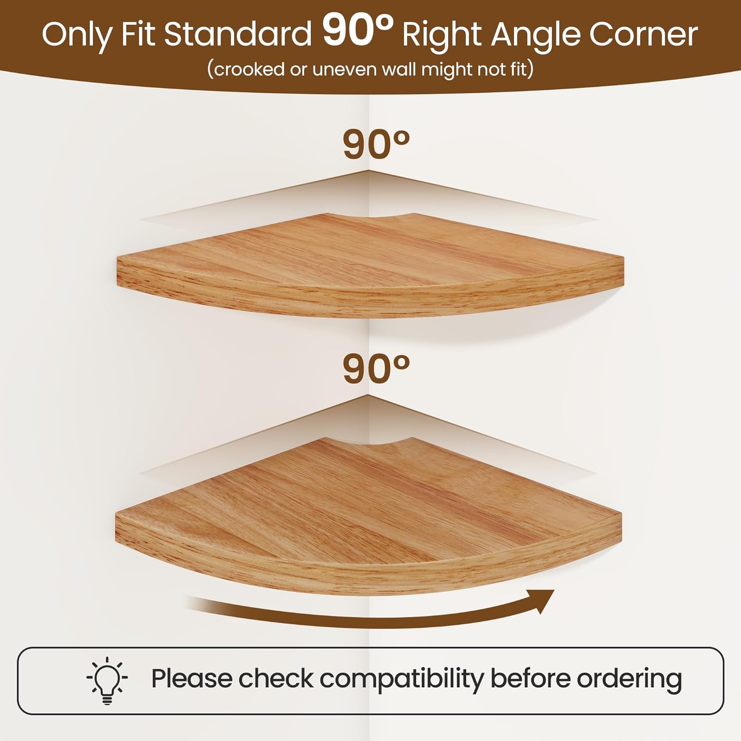 Fun Memories Corner Shelf Wall Mount Solid Oak Wood Floating Shelves with Cable Hole 7in Rustic Design for Home