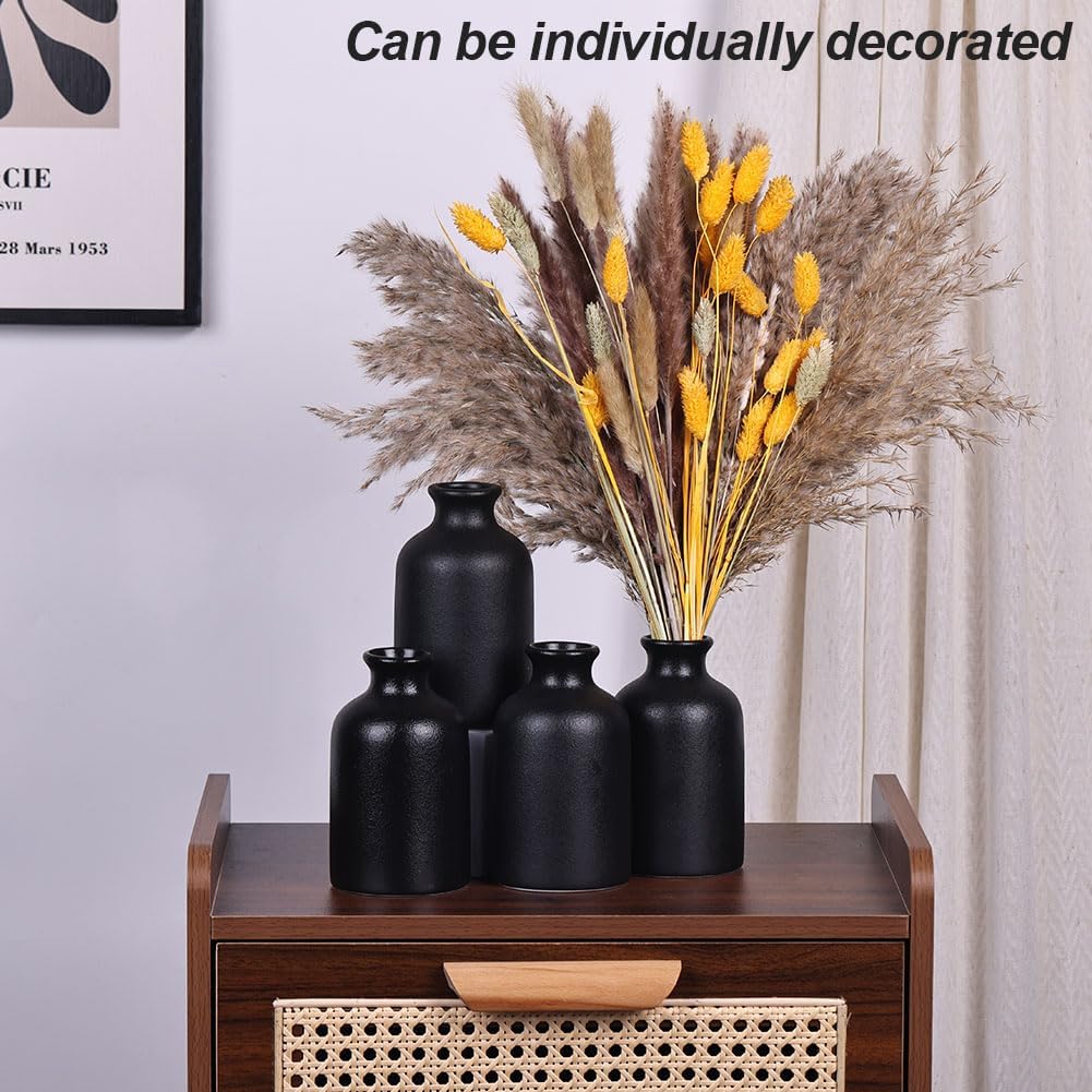 6 Pack Matte Black Ceramic Vases for Home Decor and Centerpieces