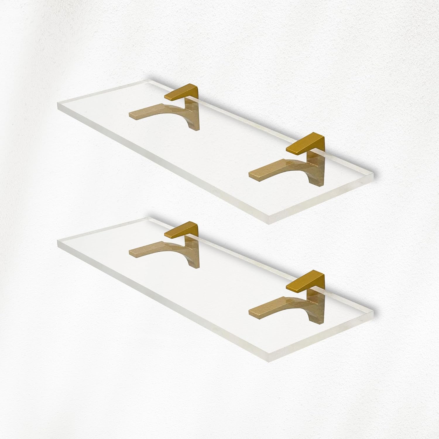 Clear Acrylic Shelves 115 Inches 34 Thick Floating Wall Mount Shelves with Brass Brackets - Pack of 2