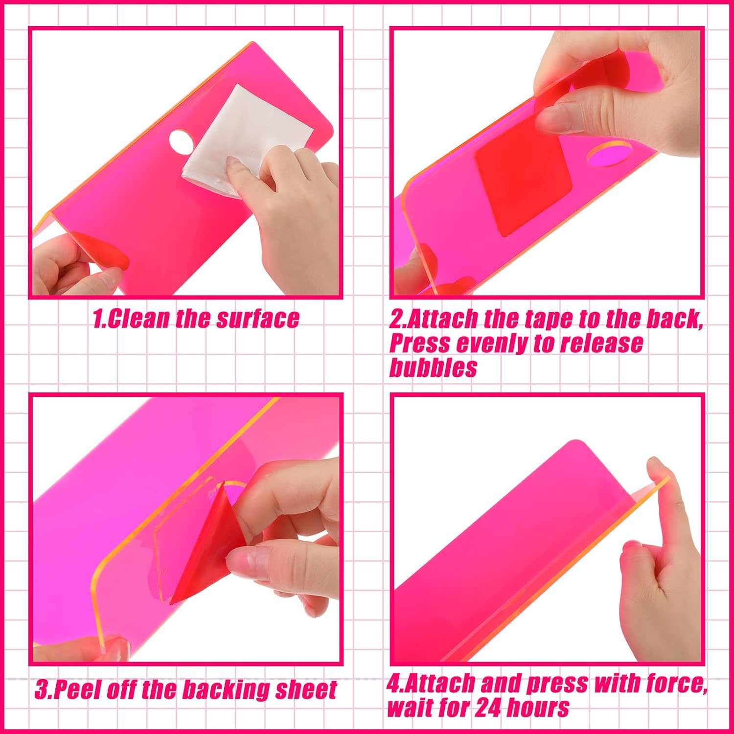 Weysat Floating Shelves 9 Inch Acrylic Wall Decor 4 Pcs Fluorescent Pink