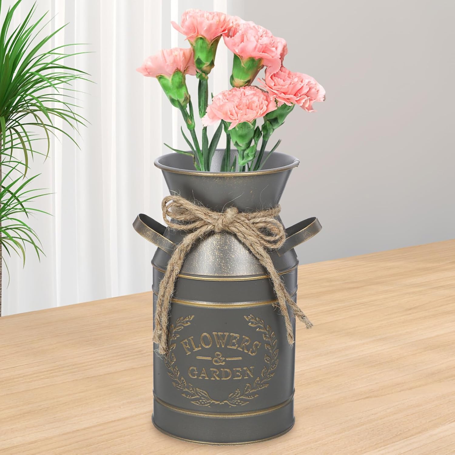 Rustic Galvanized Flower Bucket Vintage Style Decorative Planter Grey Finish