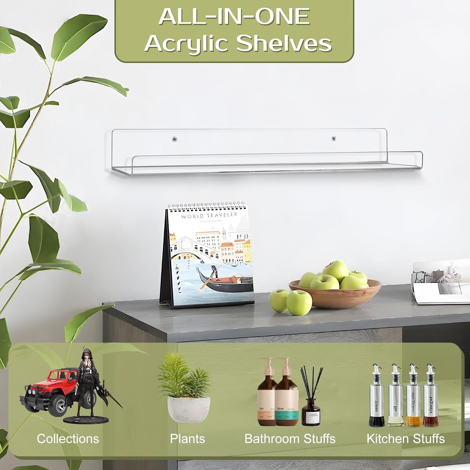 Boxalls Acrylic Clear Floating Shelves 4 Pack