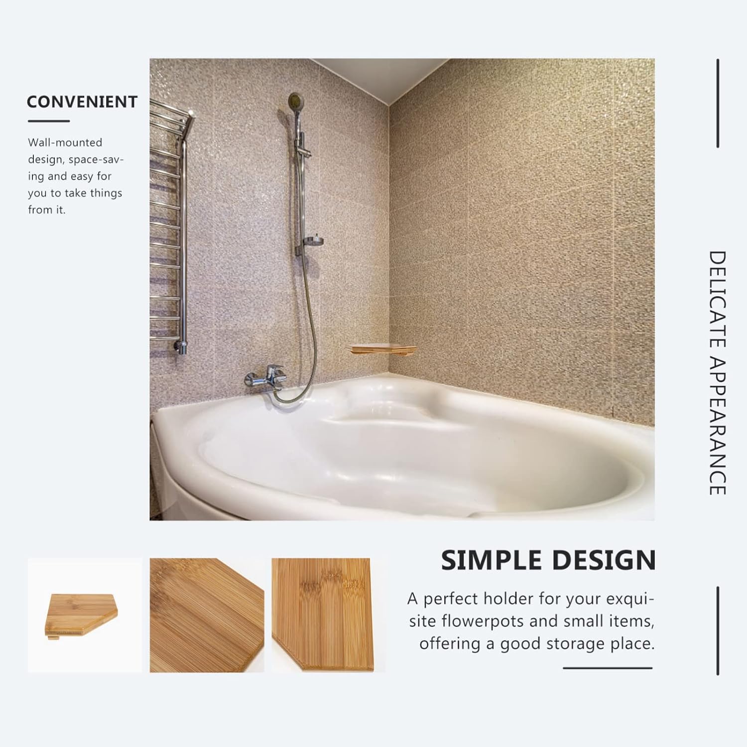 Corner Wall Shelf Bamboo Floating Storage Rack for Home Kitchen Bathroom