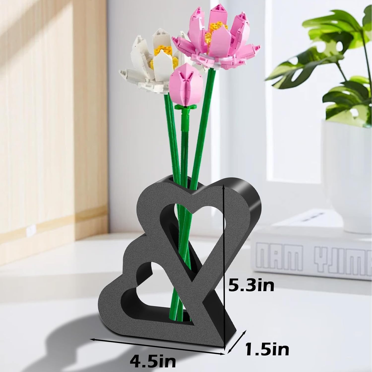 Double Heart Vase for LEGO Flower Display - Black