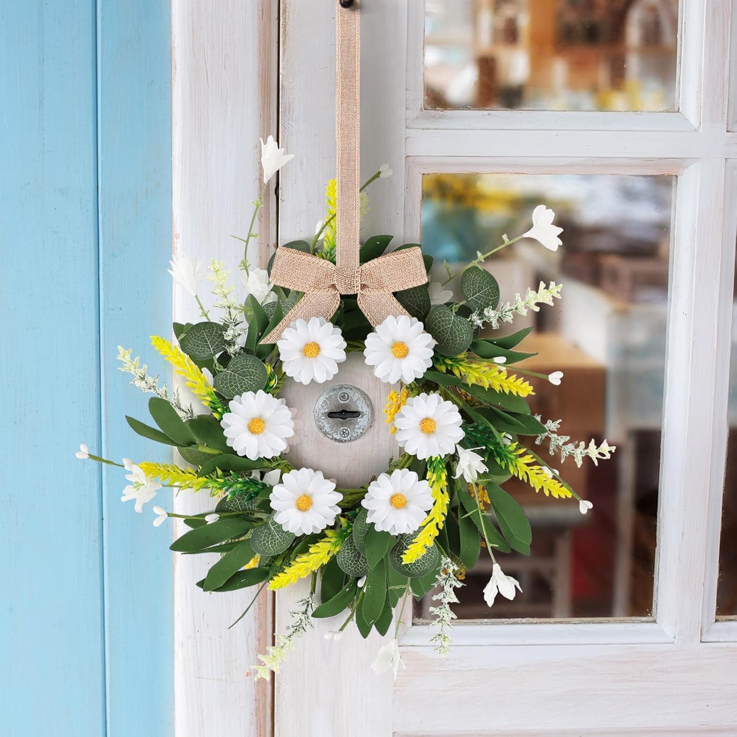 6 Pcs Artificial White Daisy Wreath Summer Spring Decor