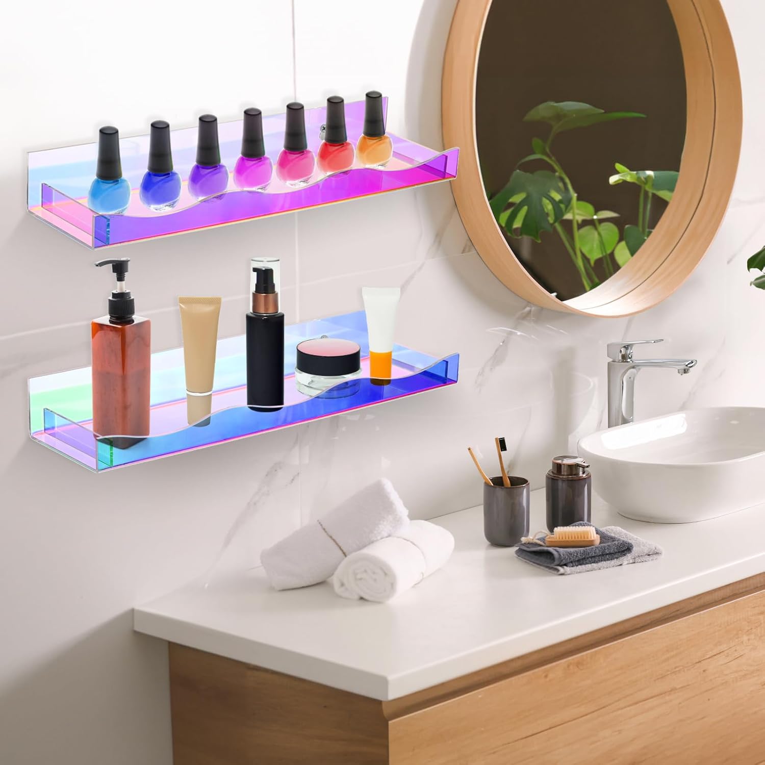 Hiceeden 4 Pack 15 Inch Iridescent Acrylic Floating Shelves for Kids Room and Display