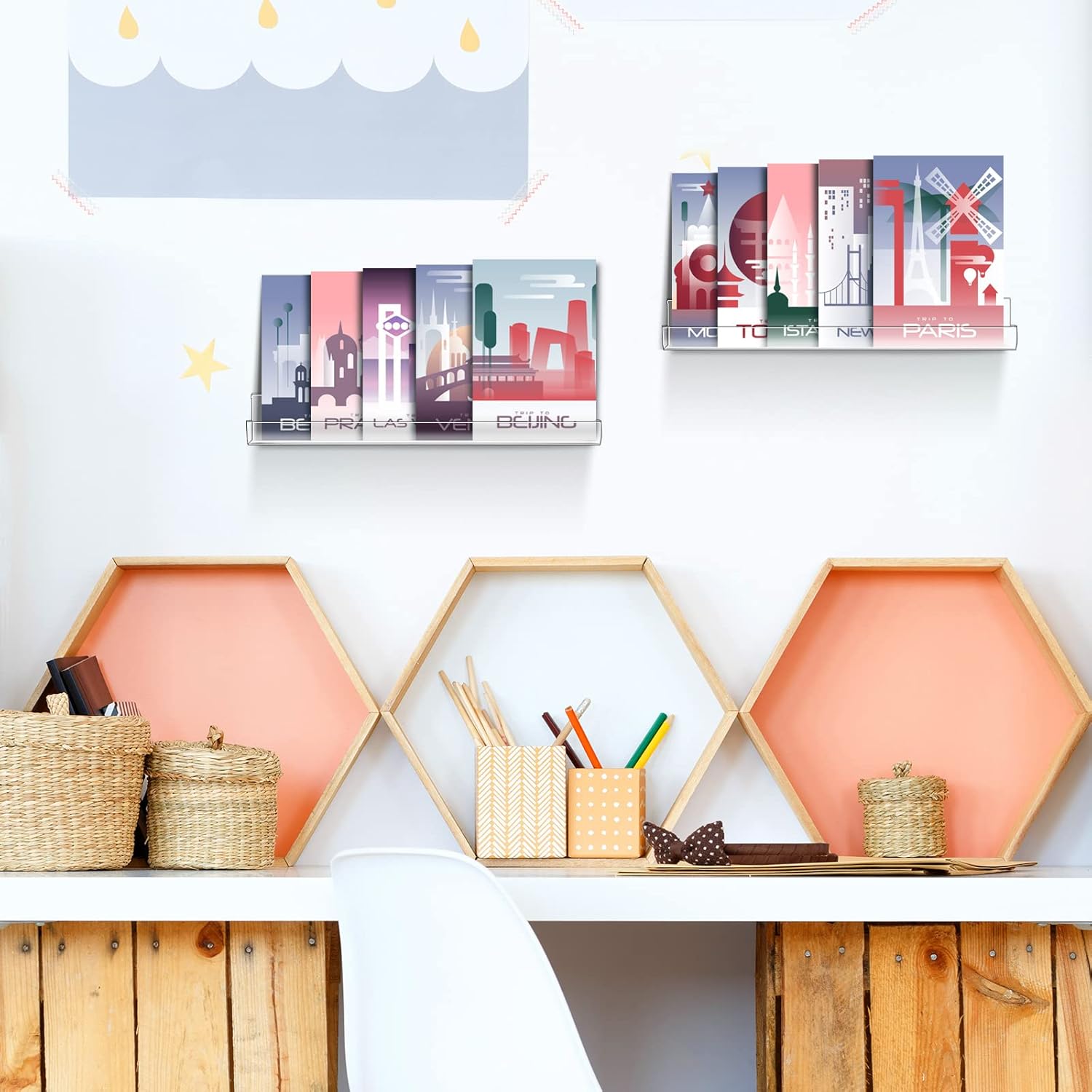 Jetec 24 Pcs Clear Floating Acrylic Shelves for Home Decor