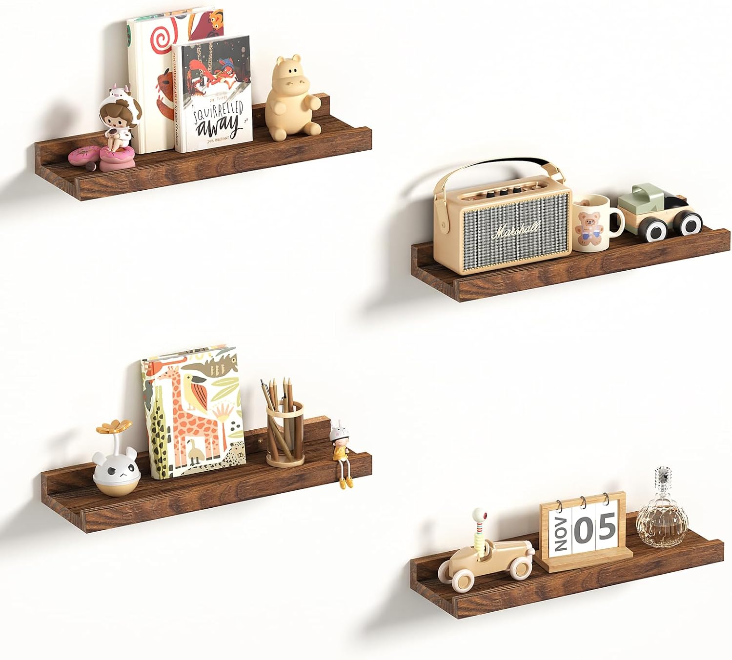 Gloserin 16 Inch Wood Floating Shelves Set of 4