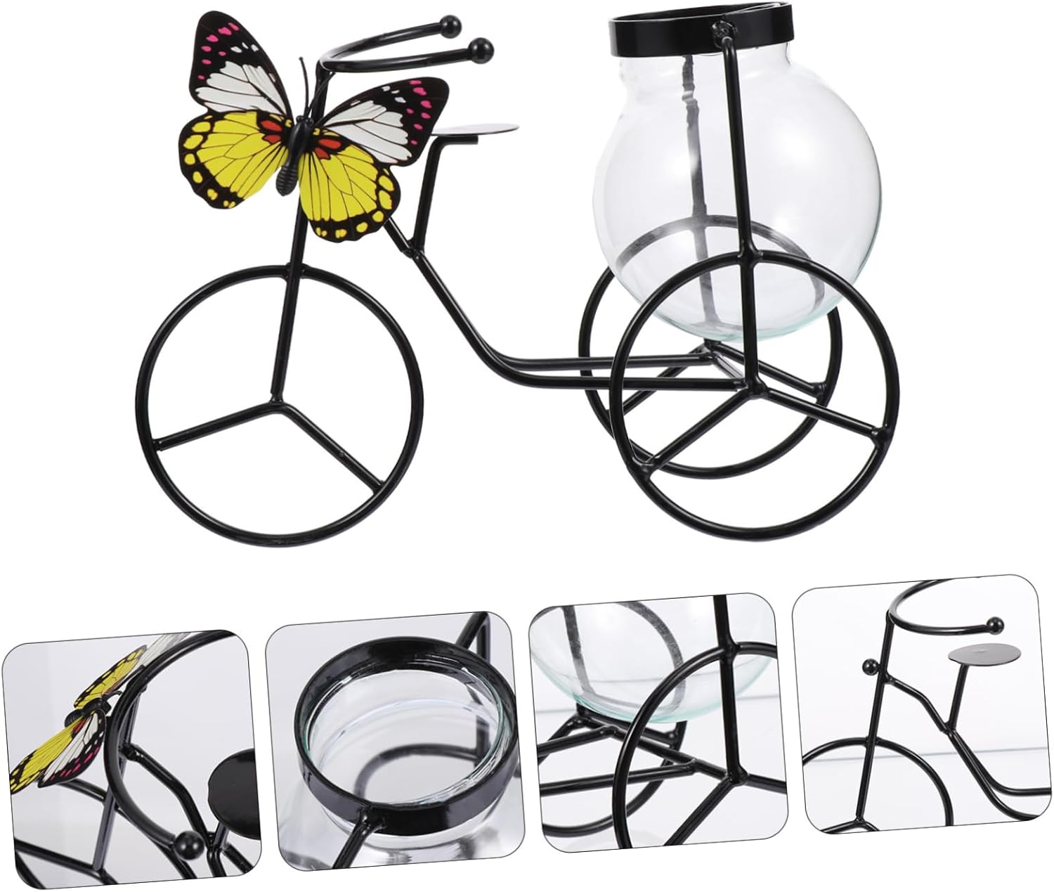 PRETYZOOM Pedicab Glass Hydroponic Vase with Iron Holder