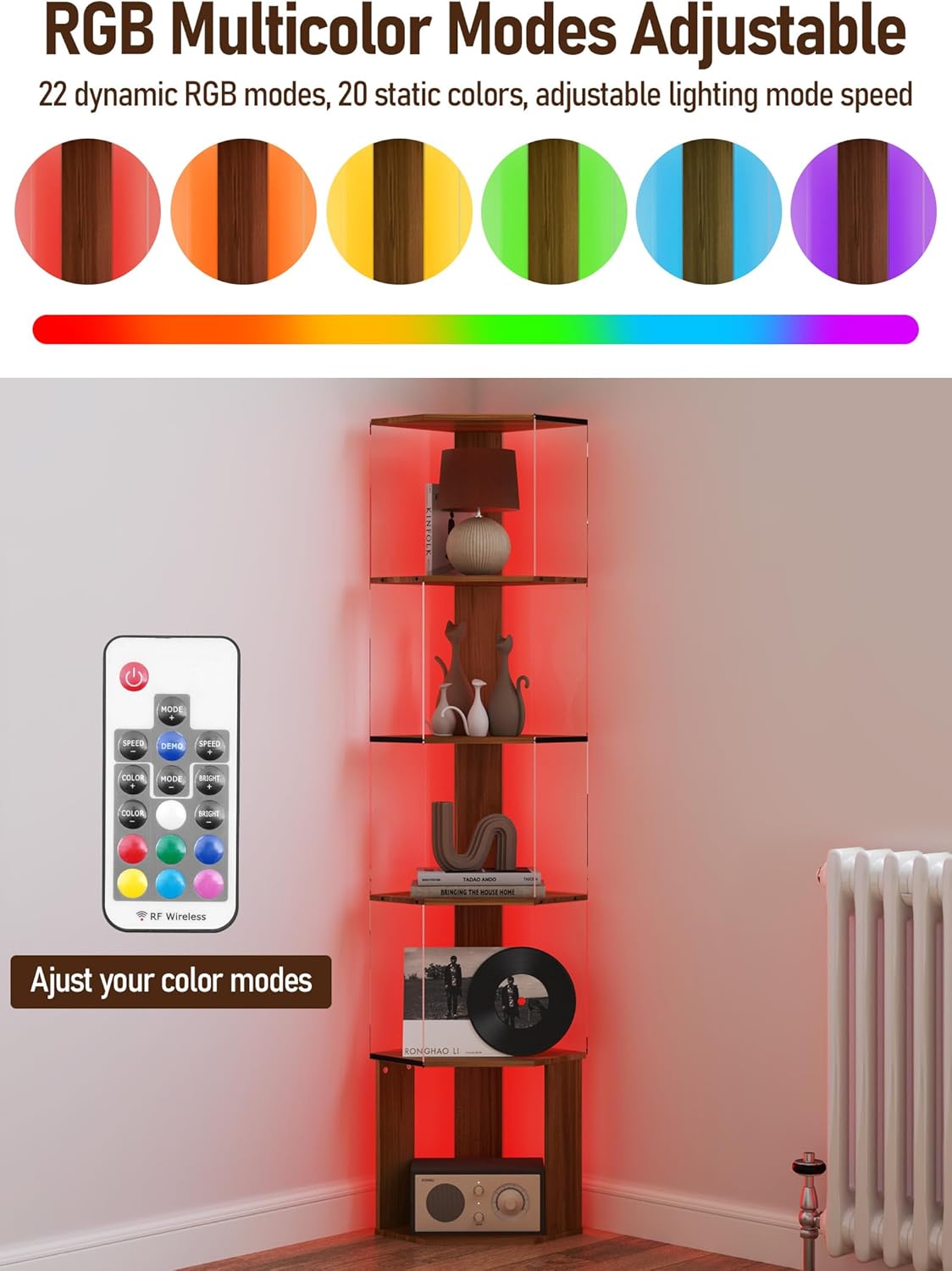 Quikraen 6 Tier Corner Shelf with LED Light