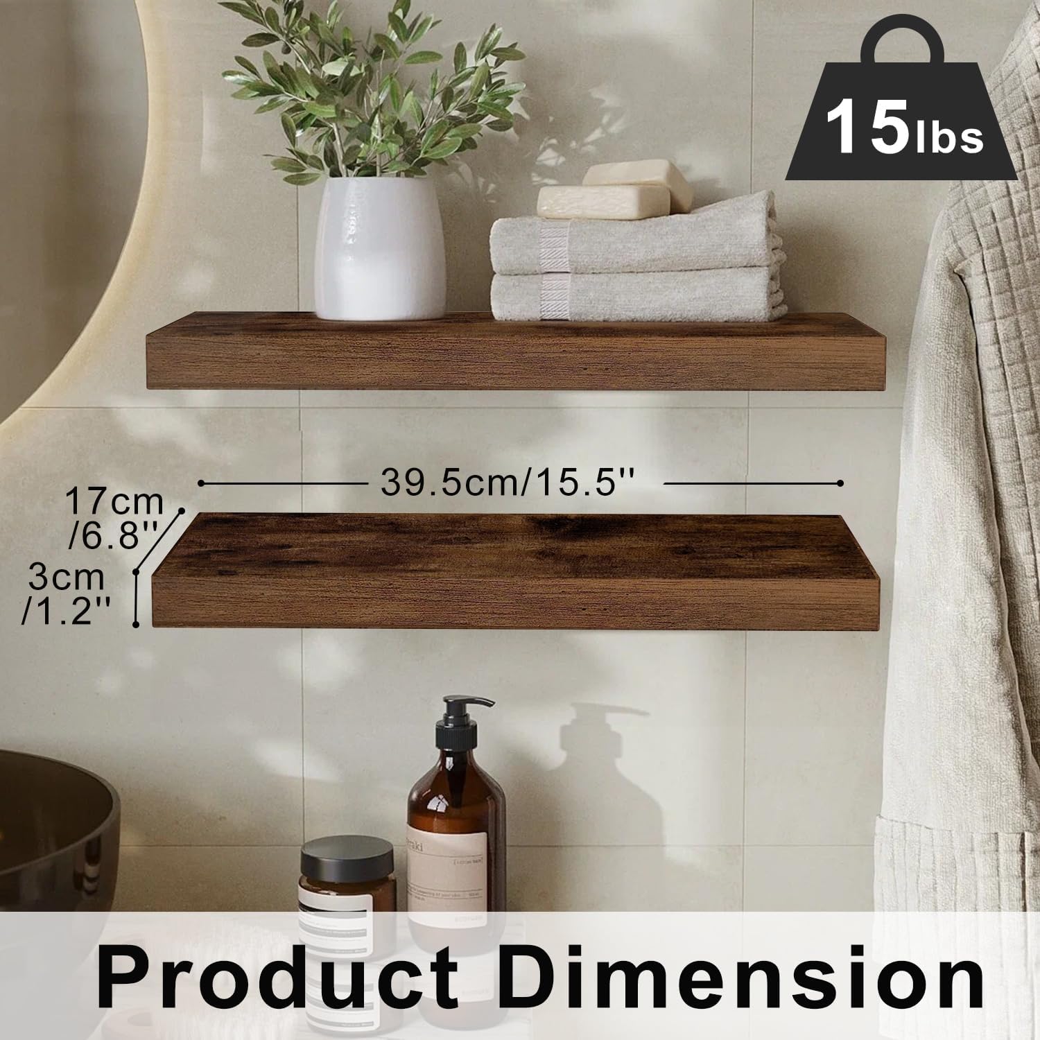 AT-VALY Floating Shelves Set of 3 Wall Decor 156 Inch
