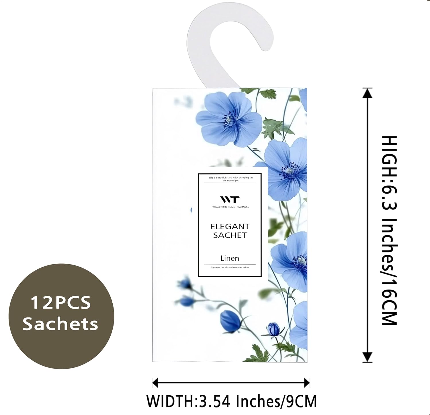 WEALD TRIBE 12 Pack Fresh Linen Scented Sachets for Home Deodorizer