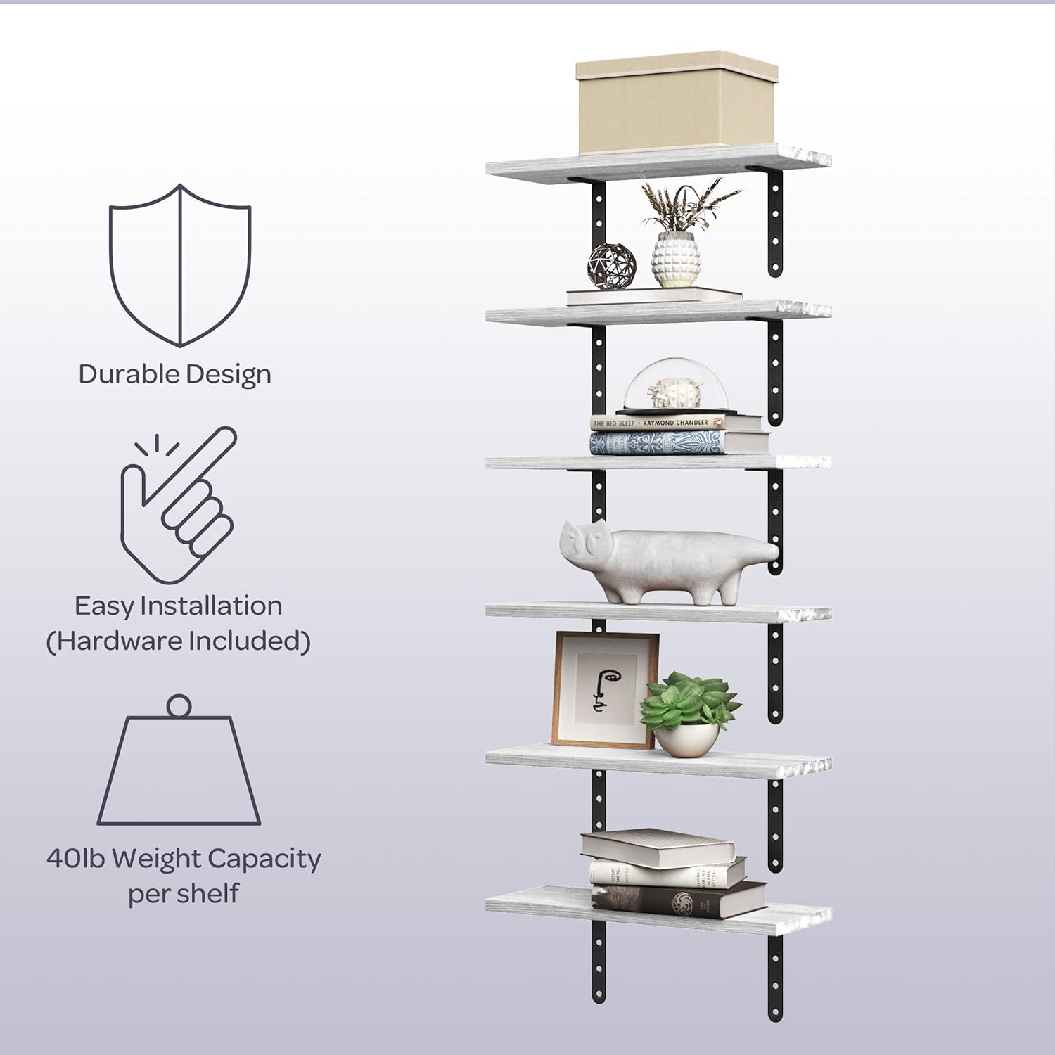 Lavish Home Set of 6 Floating Shelves White